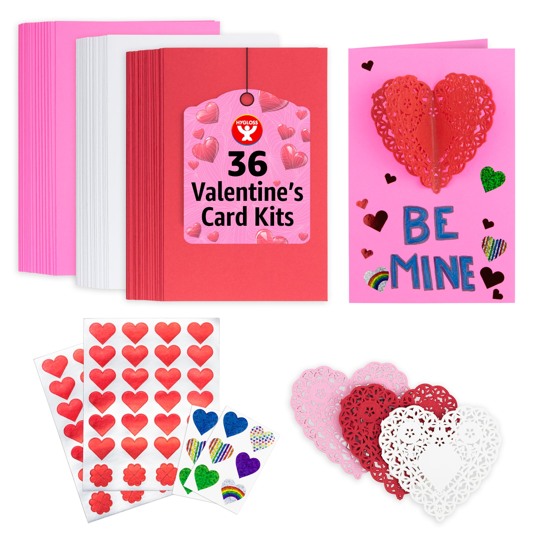 holographic valentines cards Hygloss Valentines Day Card Making Kit - DIY Valentines Cards for Kids - Includes 18 Cards, 18 Heart Doilies, 4 Sheet Heart Stickers