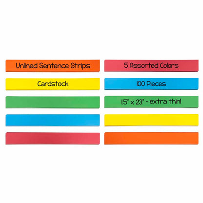 Bright Sentence Strips - Thin, 1.5 x 23" - Cardstock