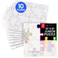 Set of 10 white junior puzzles with colorful designs on a white background