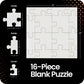 16-piece blank puzzle with measurements and types of pieces on a black background