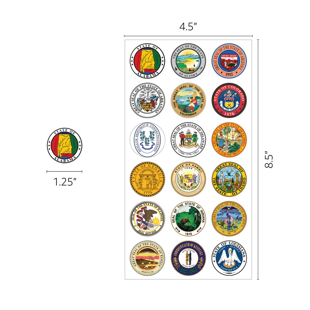 Hb State Sticker United States Flag and Seal Stickers - All 50 States | Hygloss Products