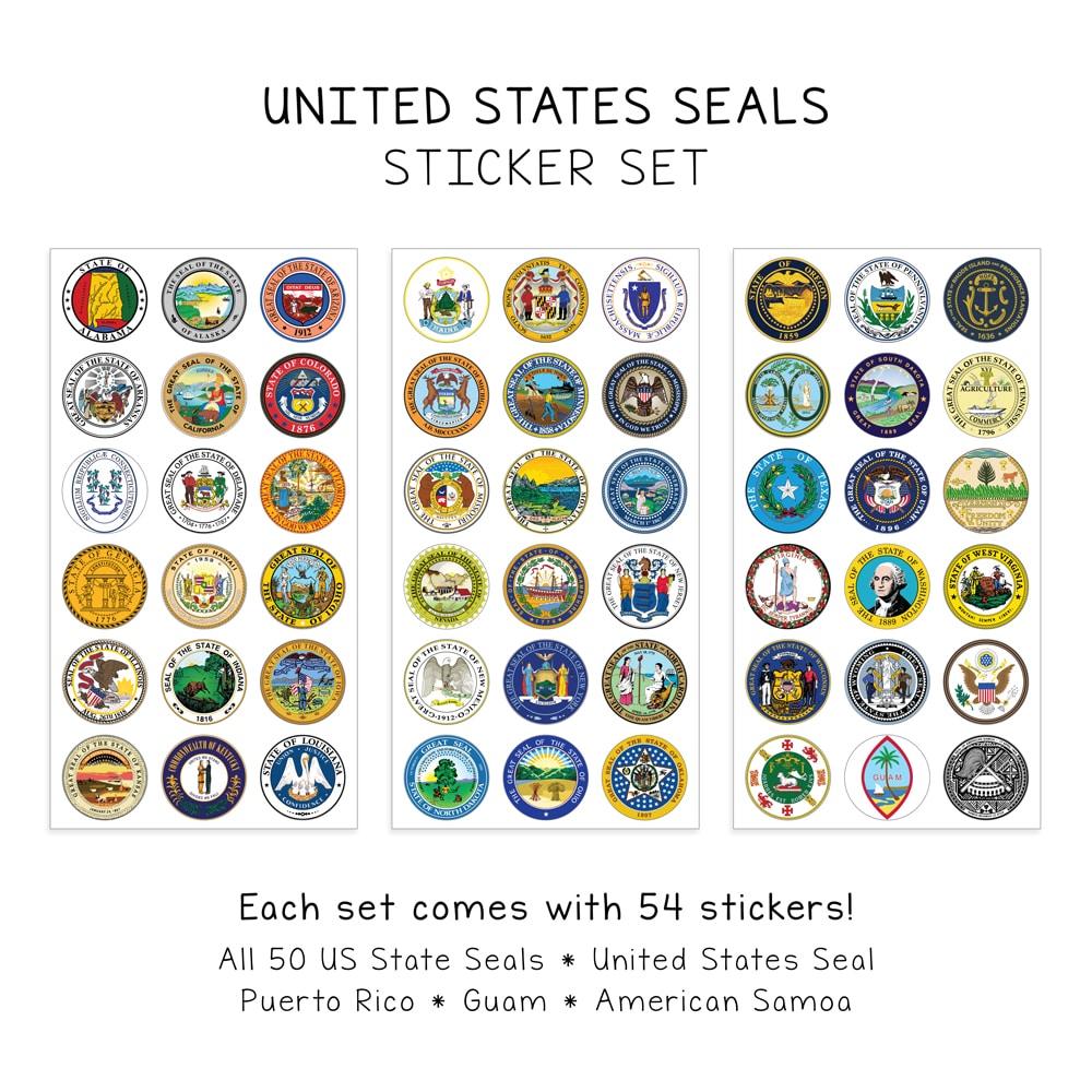 Hb State Sticker United States Flag and Seal Stickers - All 50 States | Hygloss Products