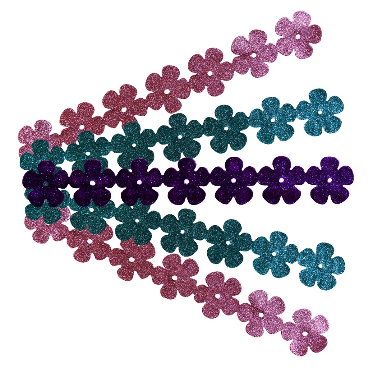 Flowers Sticker Strips- 2 Blue, 2 Pink, 1 Purple (Embossed)