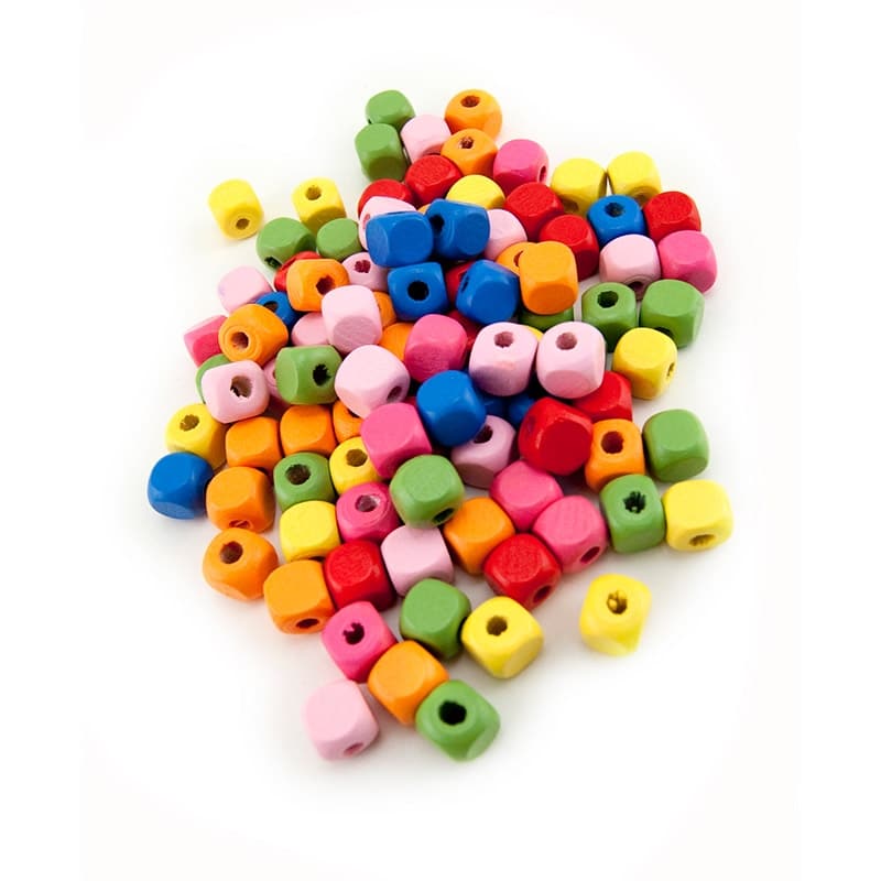 Bright Wooden Cube Beads