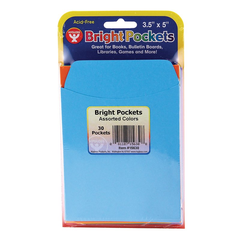 Self-Adhesive Red 3.5 x 4.875 in Hygloss Products Library Card Pockets 30 Pockets