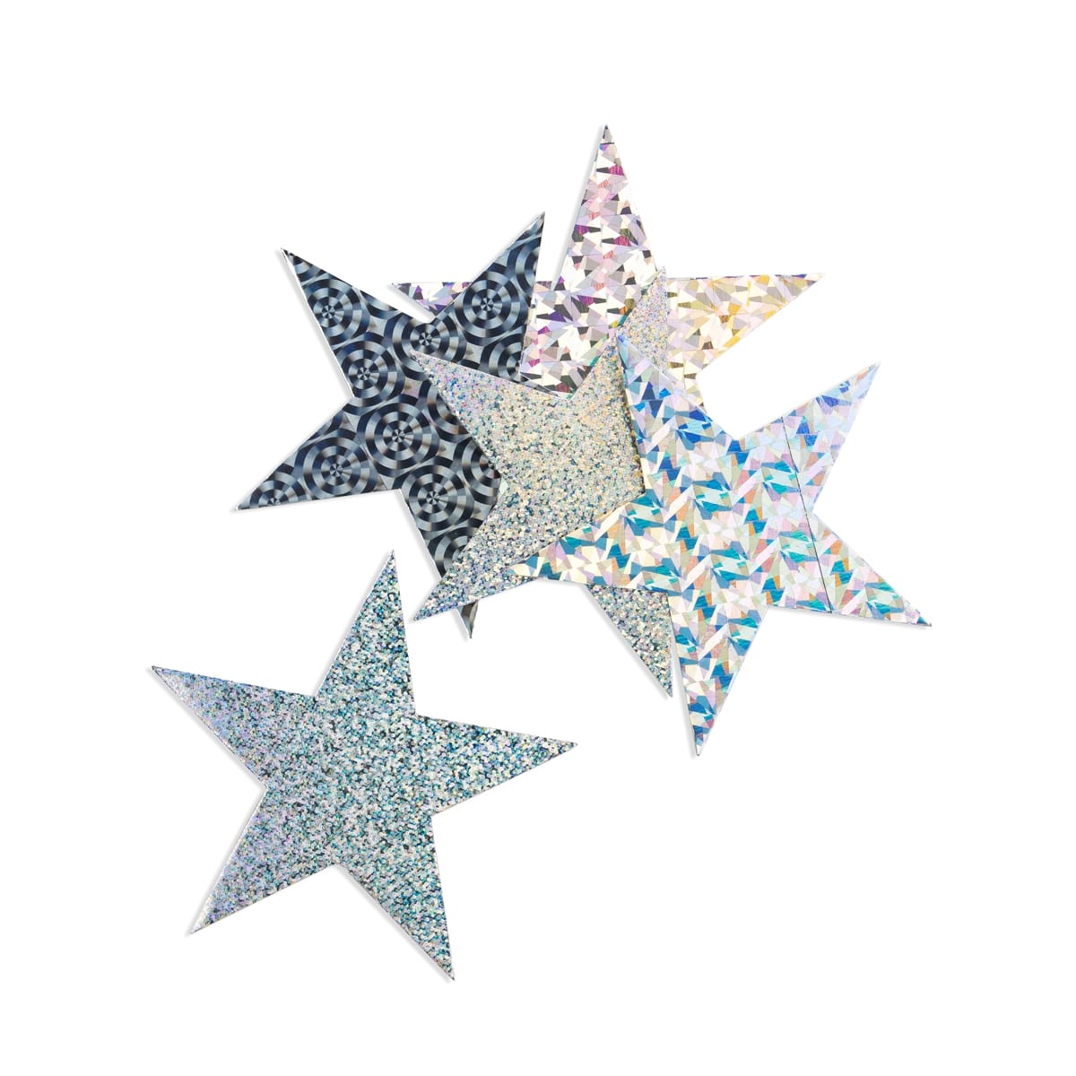 6" Holographic Silver Stars in Assorted Designs, 10 count